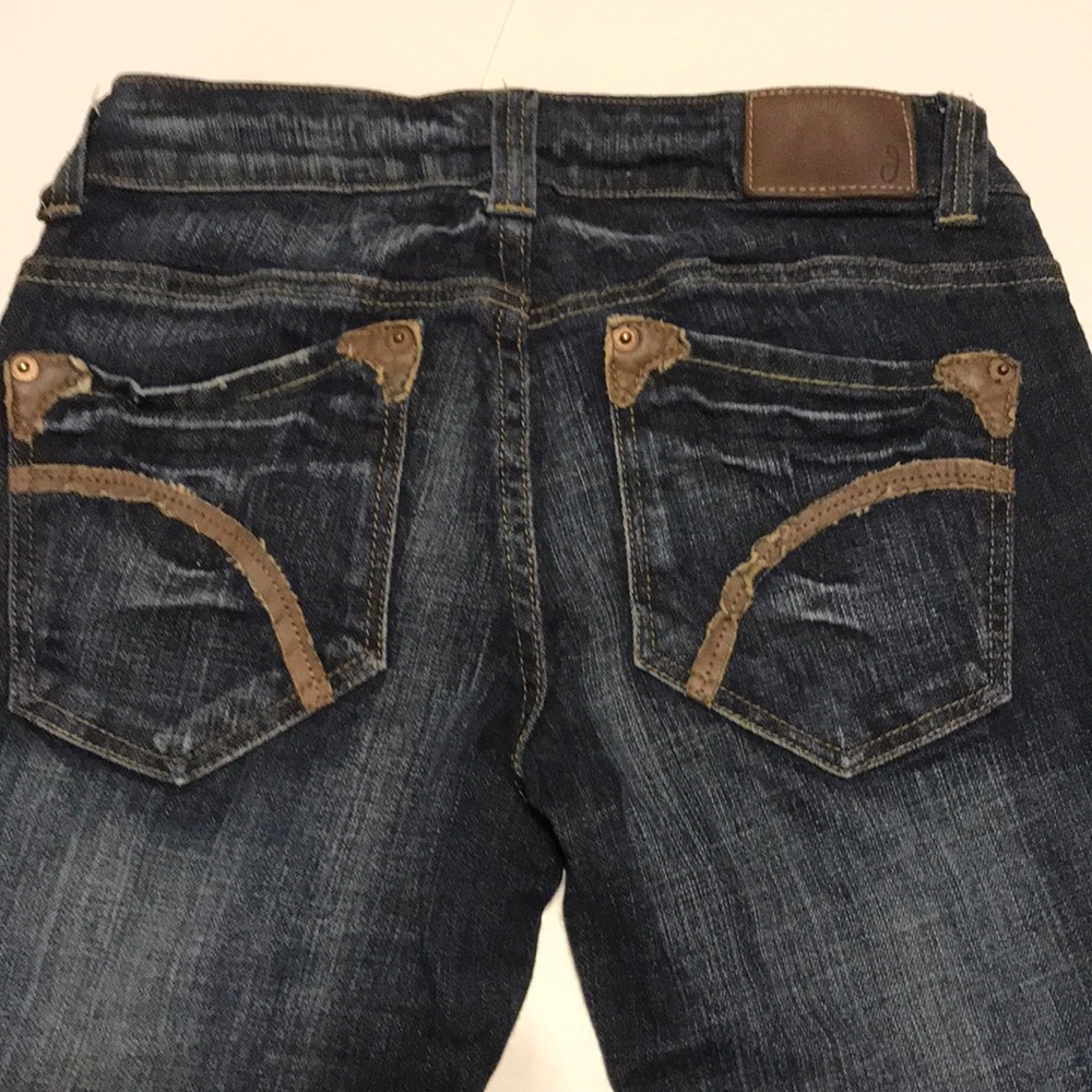 FAB!!! DEVOTED Stretch Jeans with Leather Trim & RHINESTONE Skull Charm Size 25